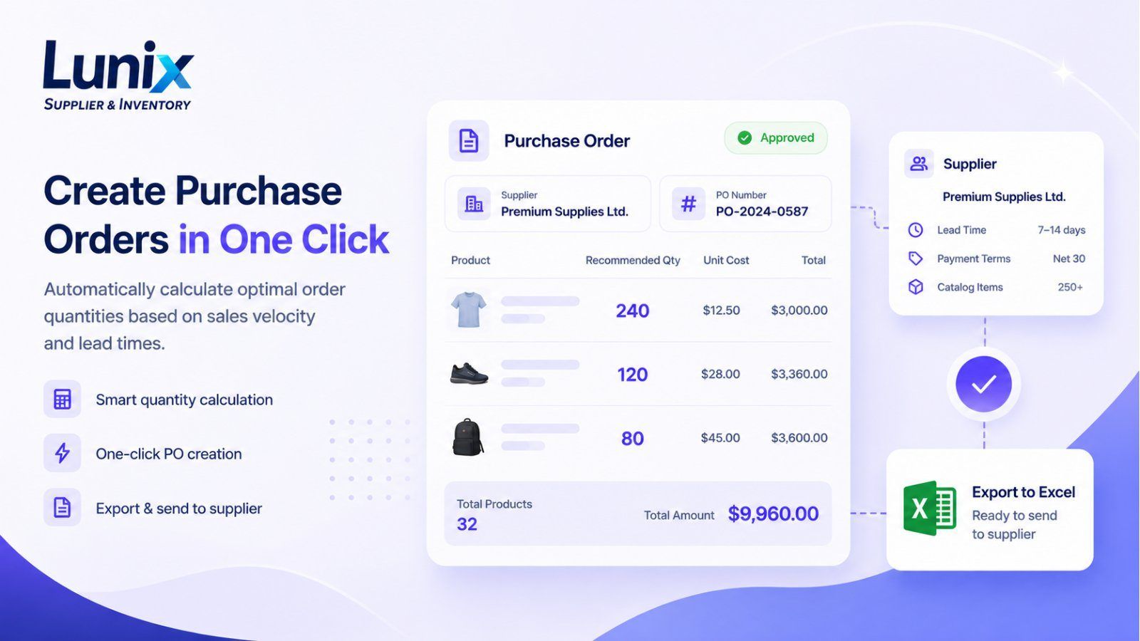 Lunix — Create Purchase Orders in One Click