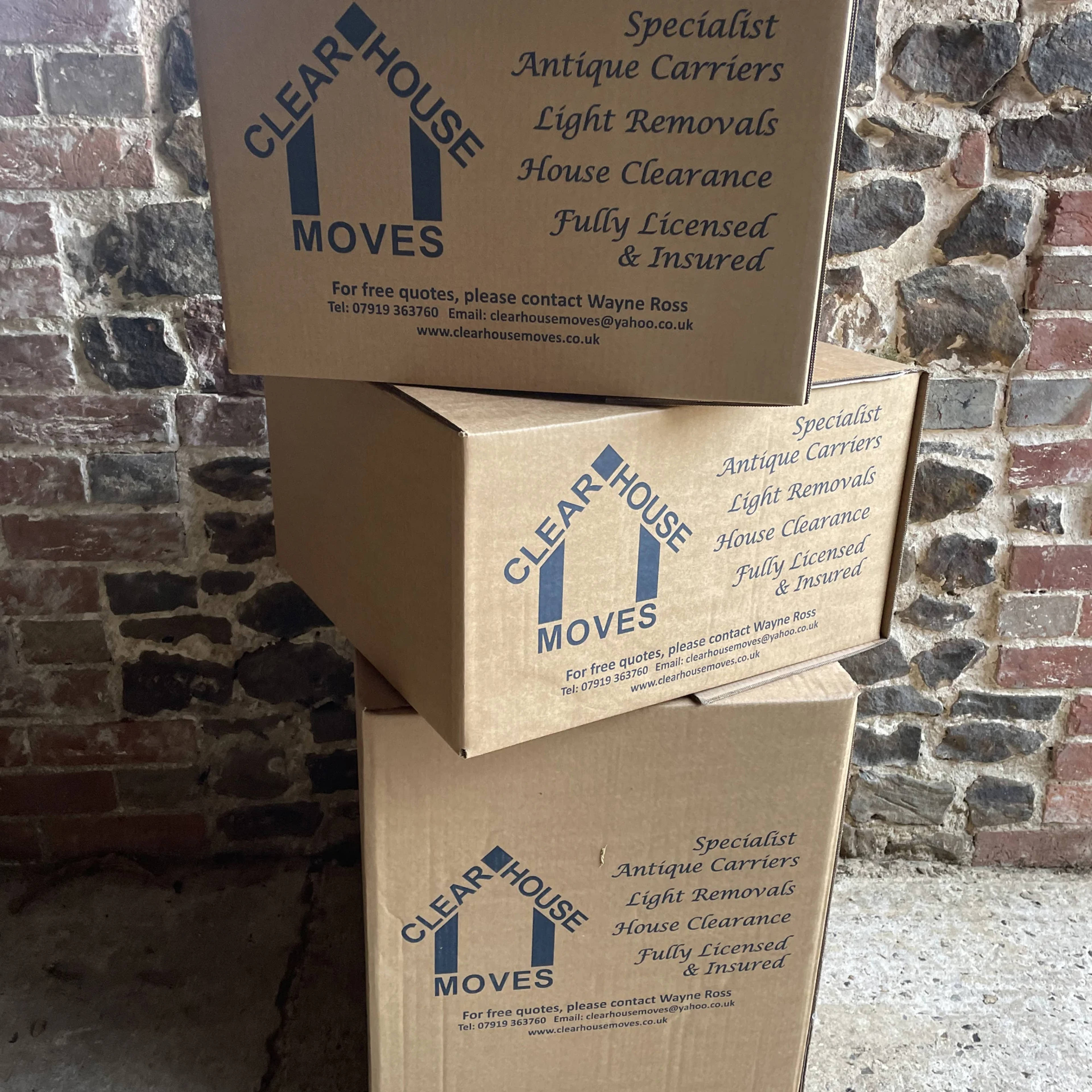 Clear House Moves branded packing boxes ready for a house move