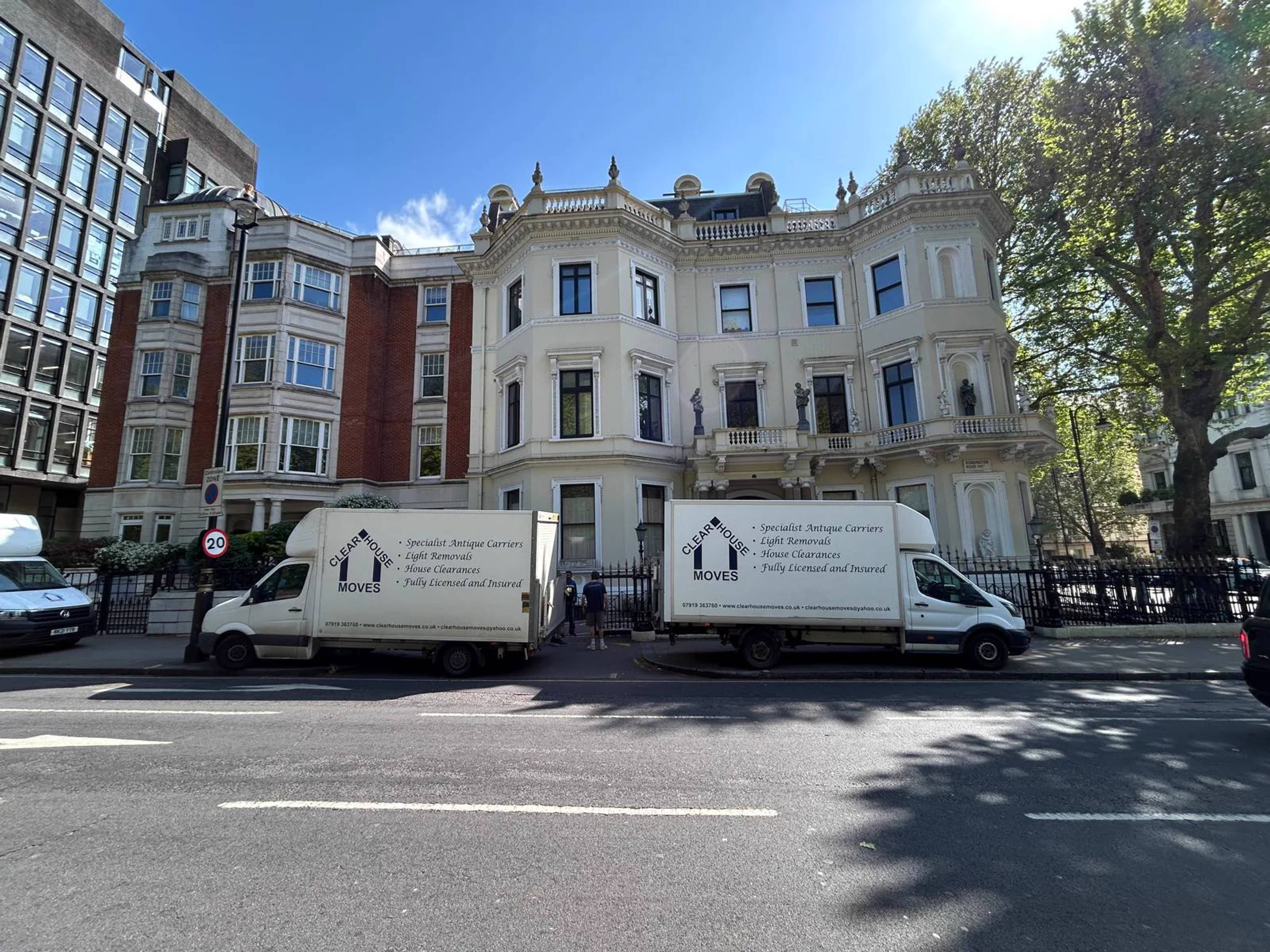 Clear House Moves vans outside a period London townhouse