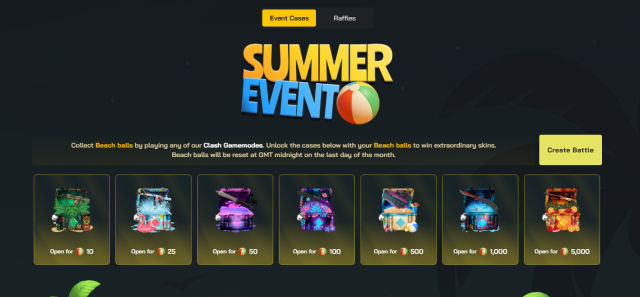 Clash.gg Summer Event page — special cases and themed design