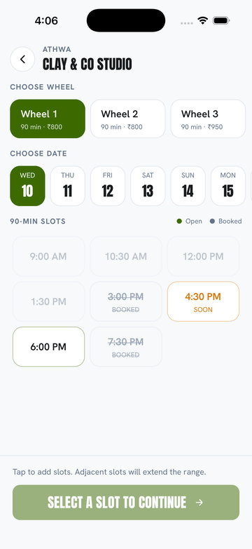 Boxx slot selection — pick wheel, date and time