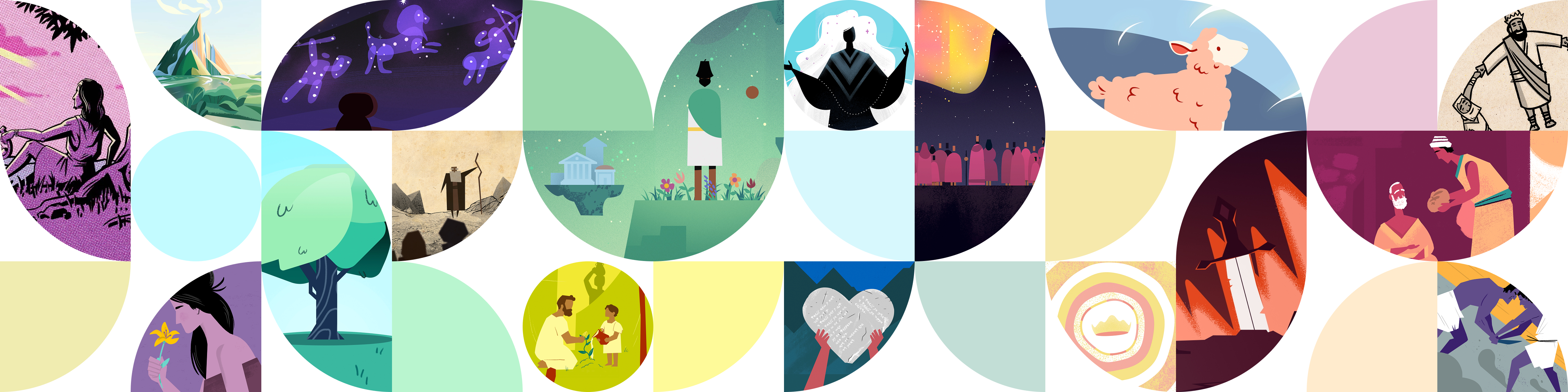 Mosaic collage of images from many BibleProject videos.