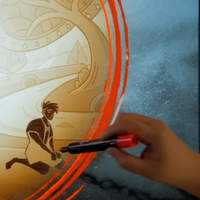 Hand drawing red arcs over a Redemption illustration with a marker.