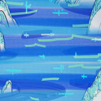 Wallpaper illustration drawn with markers of a calm blue river winding among rocks, in restful blue tones.