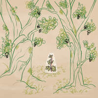Wallpaper illustration of green trees surrounding a sprouting plant.