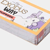 Photo of The Exodus Way Flipbook with an illustrated cover and thick stacked pages.