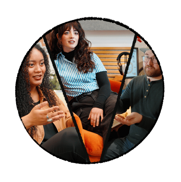 A collage of three photos showing different BibleProject team members.