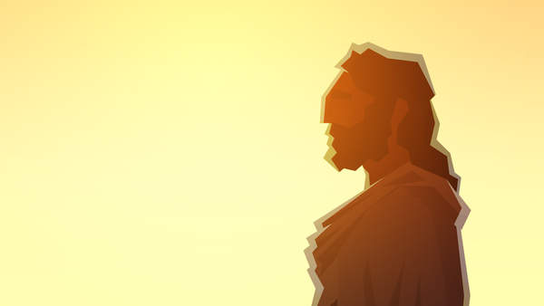 Illustration depicting Jesus standing next to a well