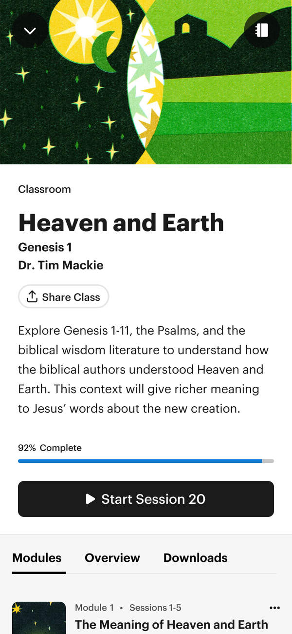 Picture of the class page for Heaven and Earth