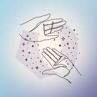 Line art illustration of two open hands facing each other with sparkling light between them.