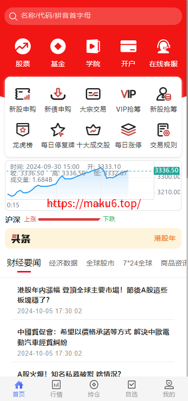 股票/基金/大通证券/申购/新股/k线/大宗交易/代理/开源版