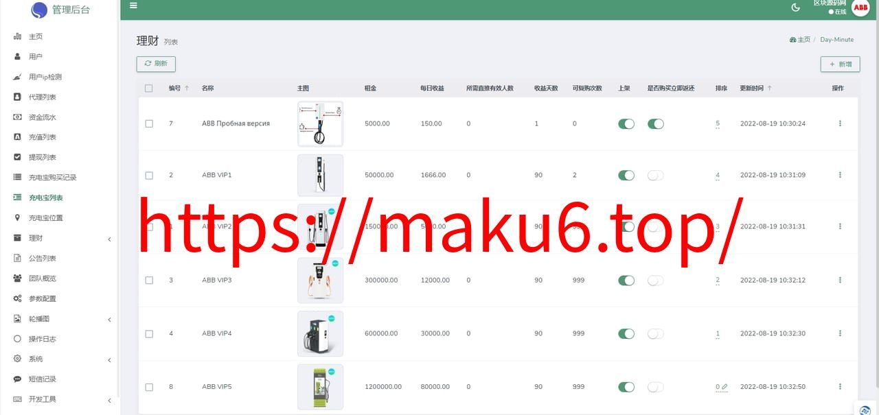 ABB双语言共享充电宝投资理财源码+五级分销返利+地图显示模式+vue编译后前端