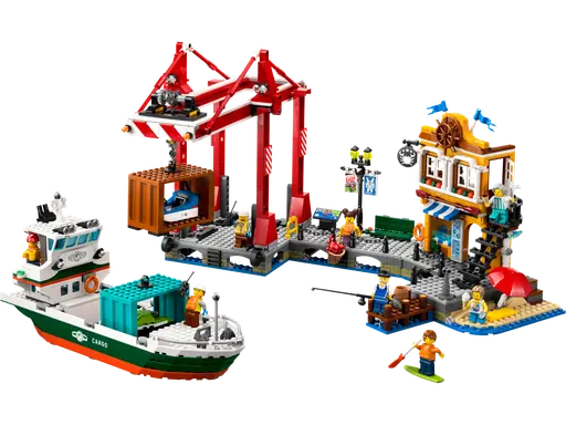 Seaside Harbor with Cargo Ship