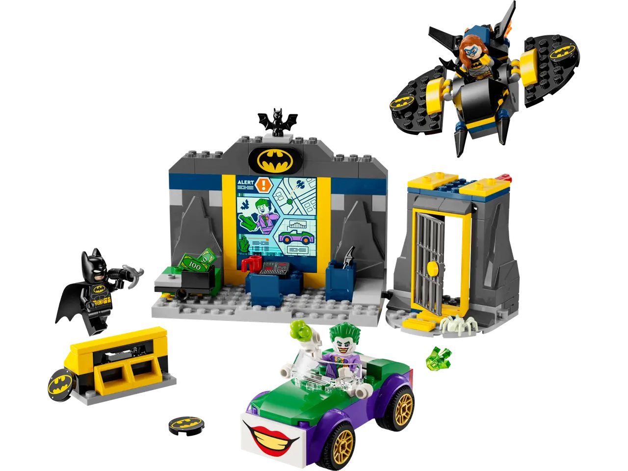 The Batcave with Batman, Batgirl and The Joker