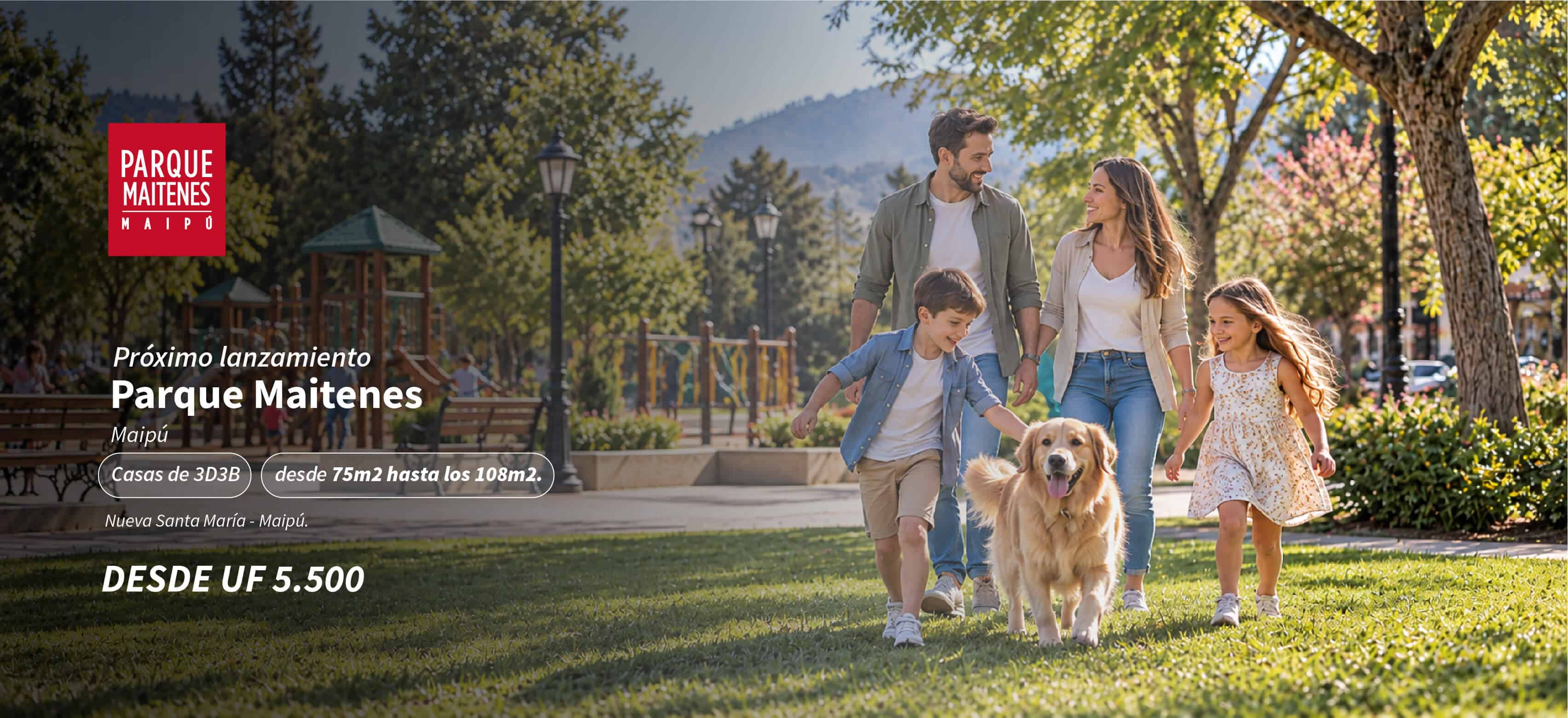 Parque Maitenes Maipú. Próximo lanzamiento. Casas de 3D3B desde 75m2 hasta 108m2. Desde UF 5.500