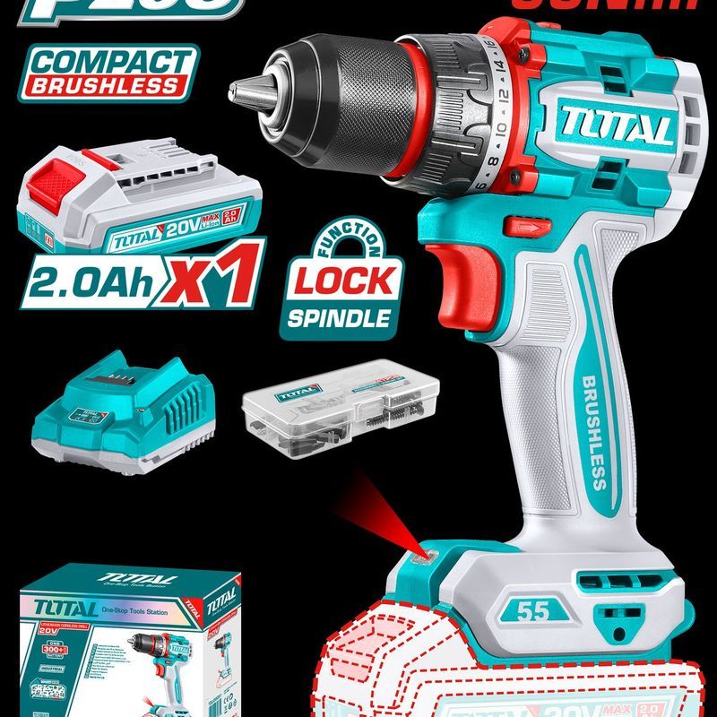 TOTAL TDLI205582 20V Cordless Brushless Drill 