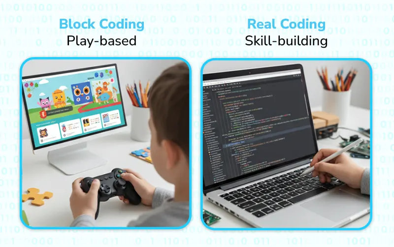 Comparing gaming-based coding classes vs real-world coding schools for kids