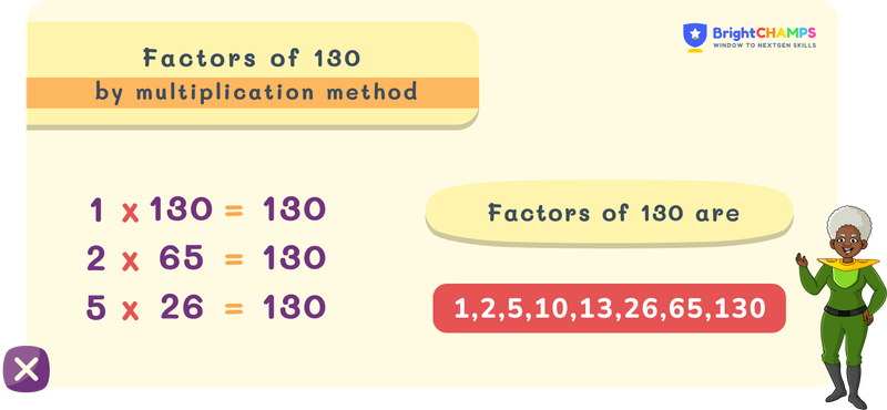 Factors of 130 by multiplication method