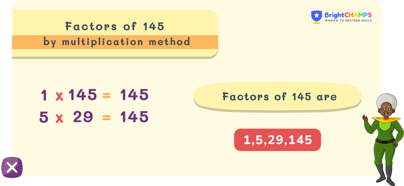 Factors of 145 by multiplication method