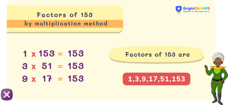 Factors of 153 by multiplication method