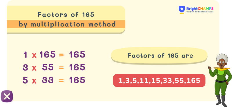 Factors of 165 by multiplication method
