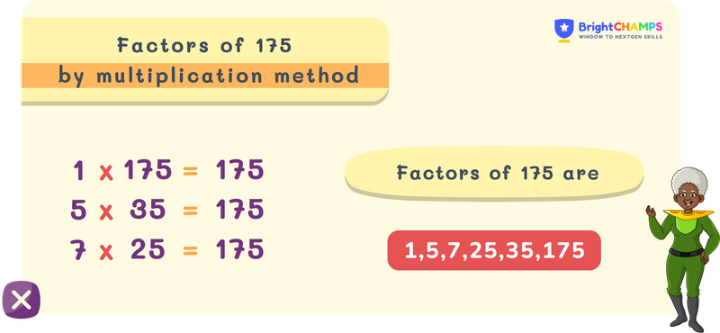 Factors of 175 by multiplication method