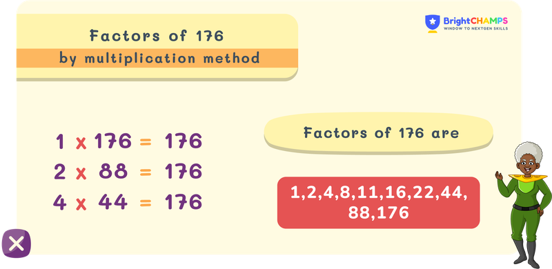 Factors of 176 by multiplication method