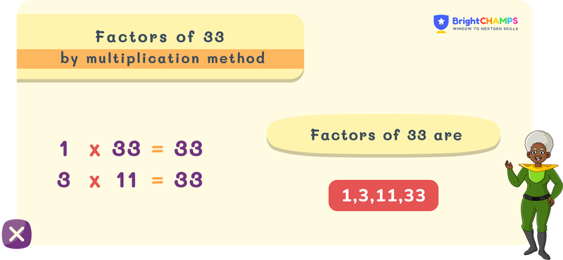Factors of 33 by multiplication method