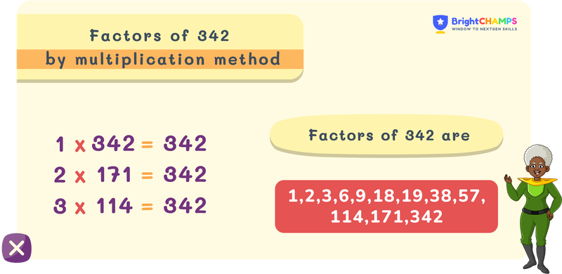 Factors of 342 by multiplication method