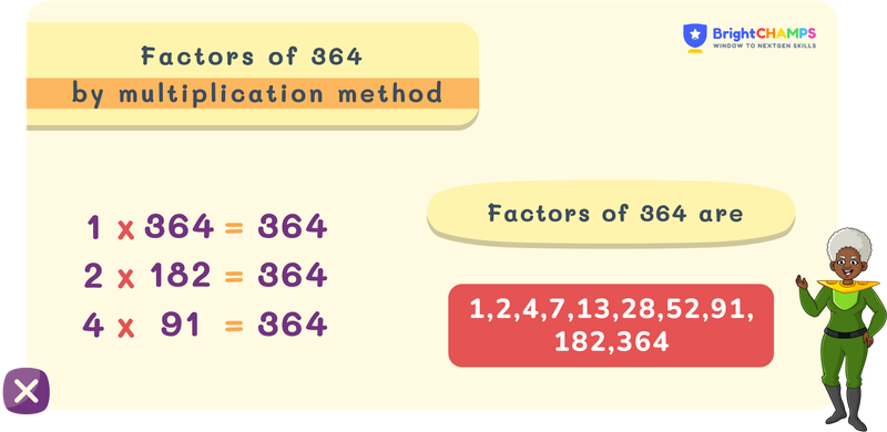 Factors of 364 by multiplication method