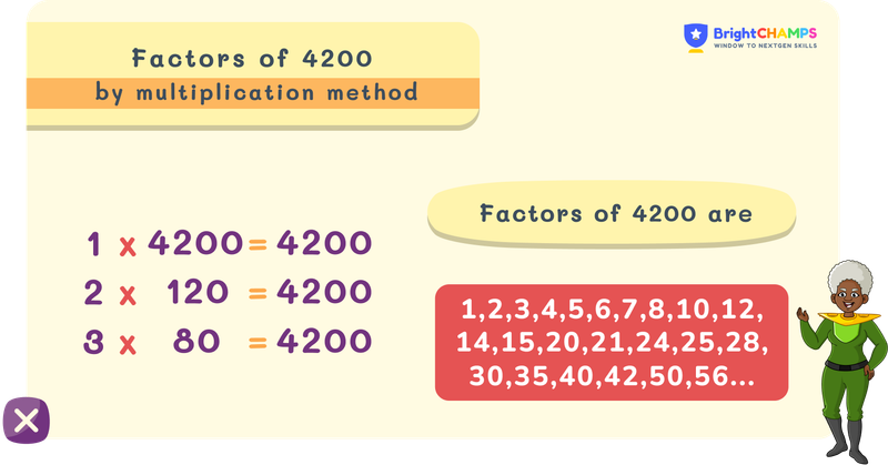 Factors of 4200 by multiplication method