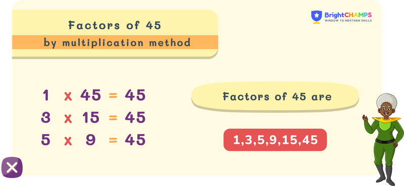 Factors of 45 by multiplication method