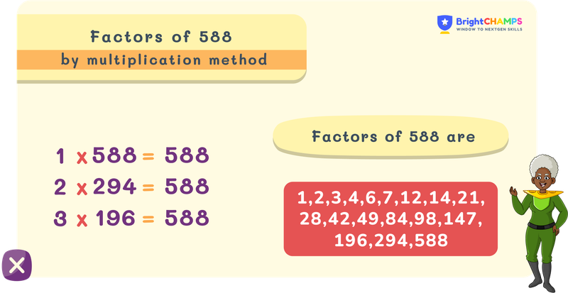 Factors of 588 by multiplication method