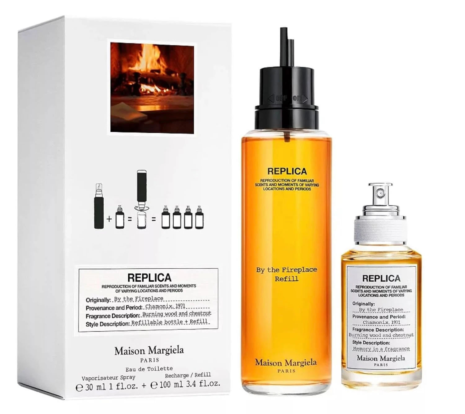 Maison Margiela Replica By The Fireplace 2-Piece Set For Unisex, (3.4 Oz Eau De Toilette Spray Refillable + 1.0 Oz Eau De Toilette Spray)