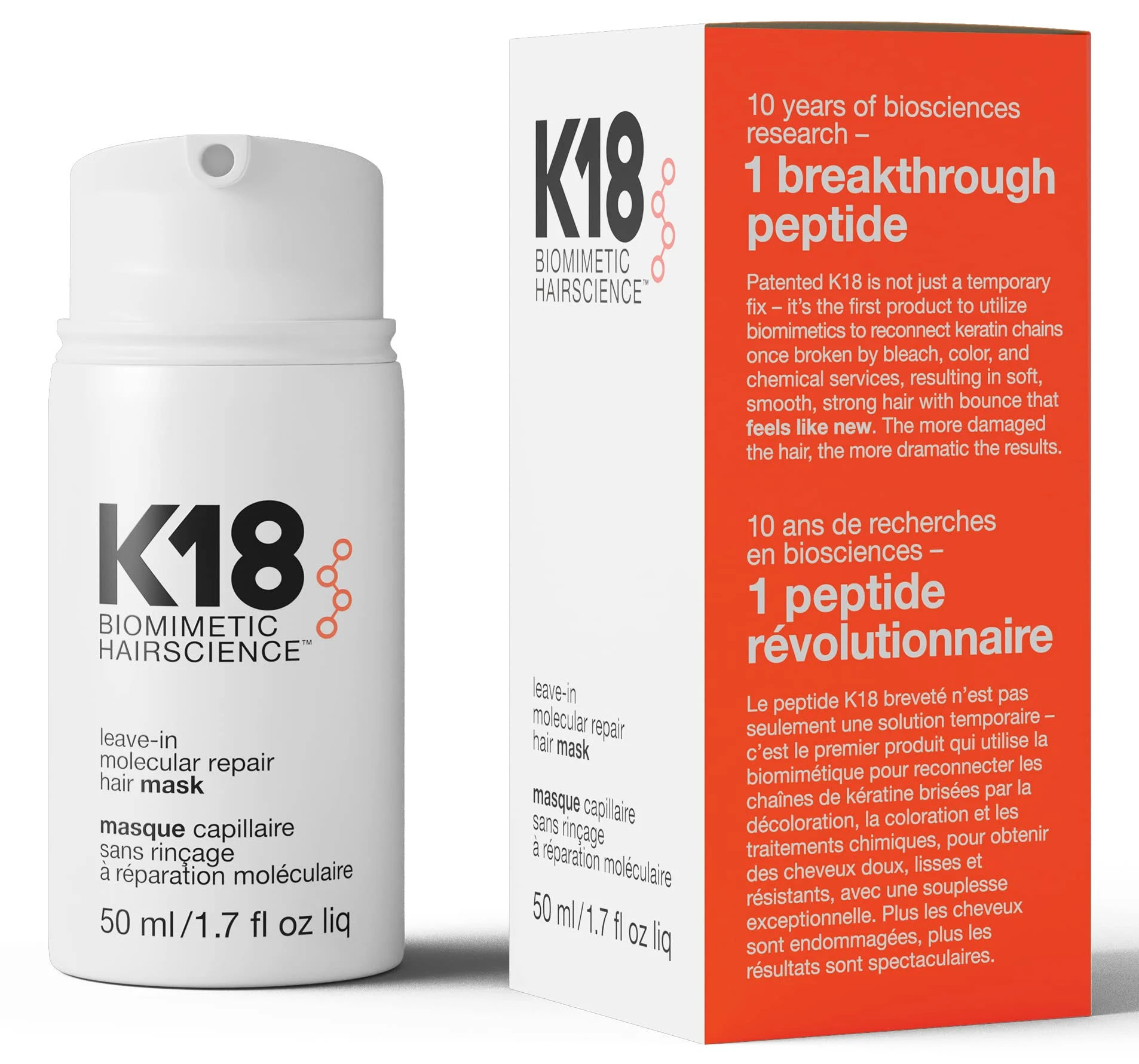 Amazon.com: K18 Full-Size Leave-In Molecular Hair Mask, Repairs Dry or Damaged Hair, Reverse Hair Damage from Bleach, Color, Chemical Services & Heat : Beauty & Personal Care