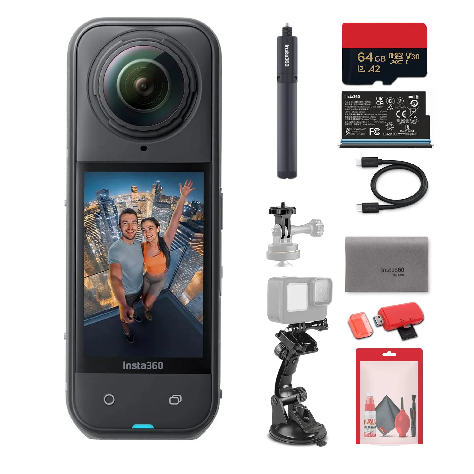 Amazon.com : Insta360 X5 8K 360 Waterproof Action Camera | 1/1.28" Sensors, Replaceable Lenses, PureVideo AI, 185-Min Battery Life (CINSAAHA_X501) + Selfie Stick + 50-in-1 Accessory Kit + More : Electronics