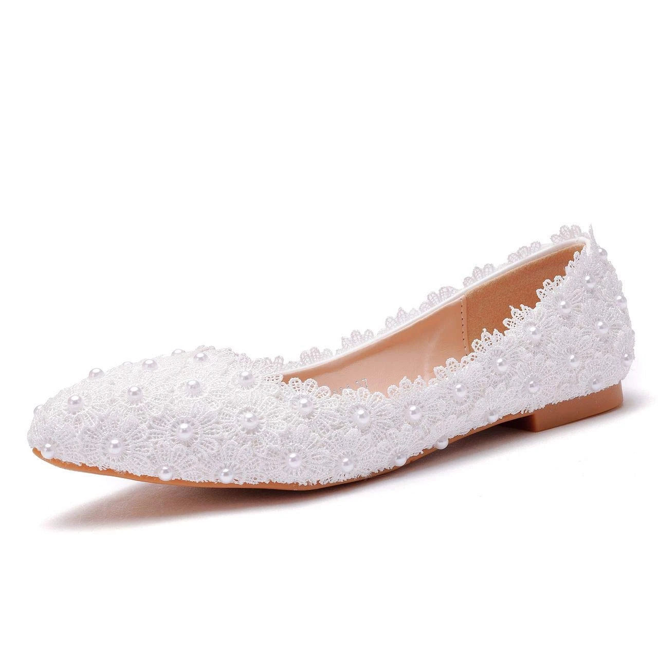 Amazon.com | Comfortable Women Flats Handmade White Lace Bridal Ballet Flats Closed Toe Shoes Bride Wedding Shoes W-39 | Flats