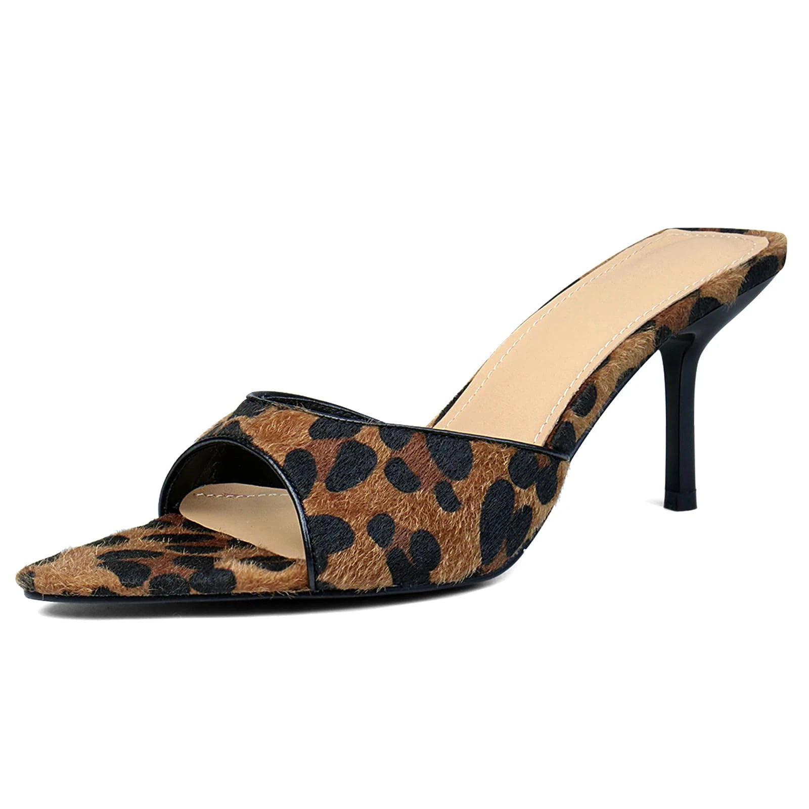 Amazon.com | QIV Leopard Kitten Heels Pointed Toe Mule Heels for Women Open Toe Kitten Heel for Party Dressy Wedding Size 6 | Heeled Sandals