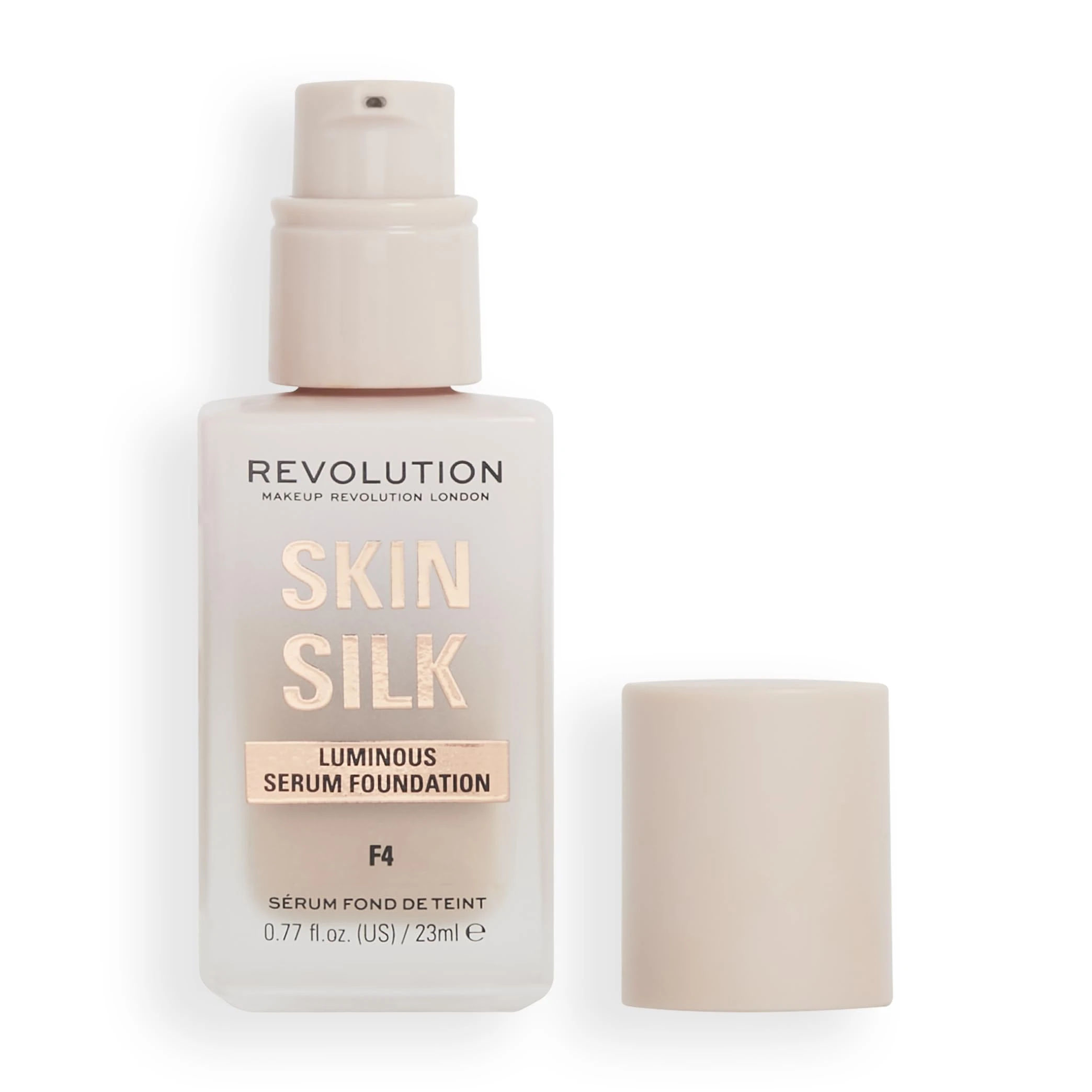 Revolution Beauty London, Skin Silk Serum Foundation, Light to Medium Coverage, Lightweight & Radiant Finish, Contains Hyaluronic Acid, F4 Light Skin Tones, 0.77 fl oz