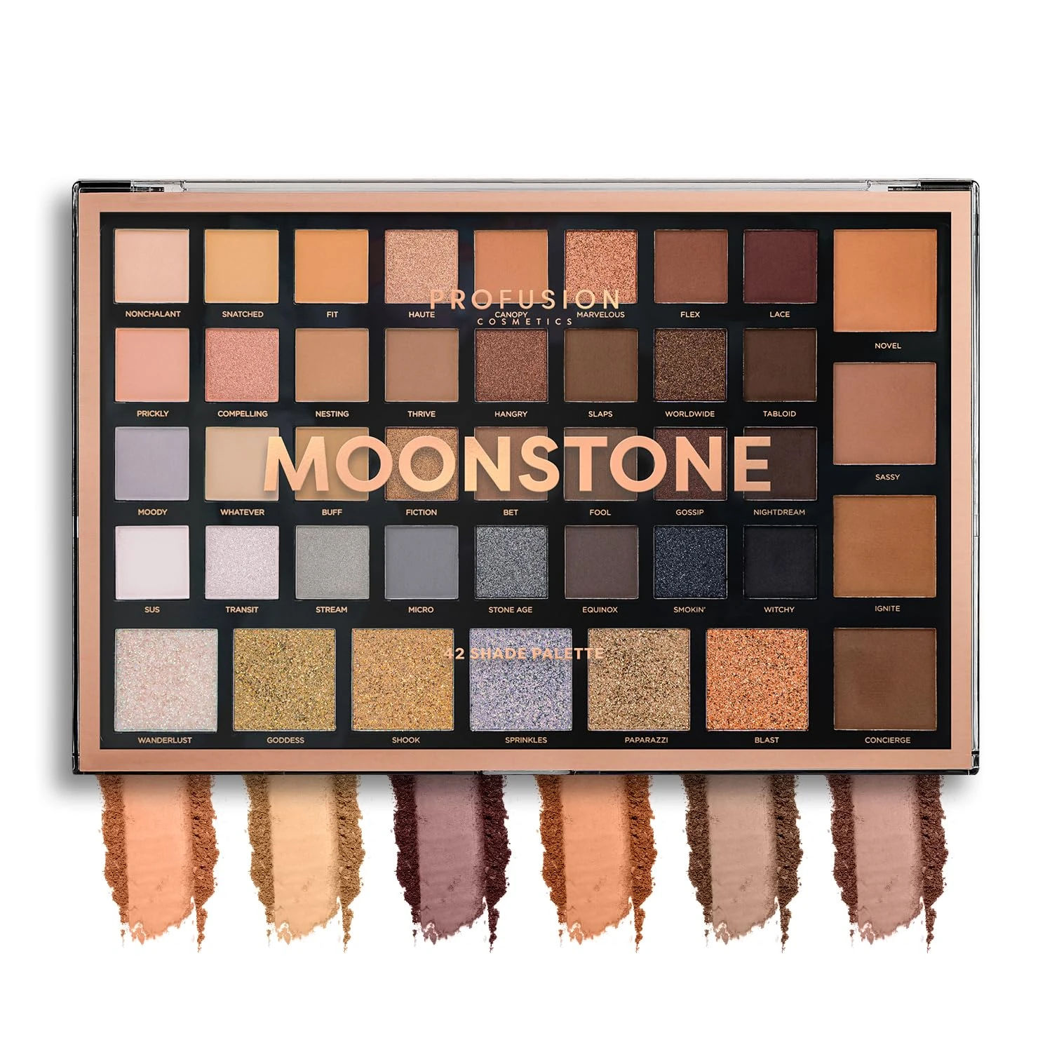 Amazon.com : Profusion Cosmetics Moonstone 42 Shade Palette Matte Satin Shimmer Metallic Nude Smoky Eyeshadow Pallete Beauty Cosmetics Highly Pigment Powder Long Lasting Blendable : Beauty & Personal Care