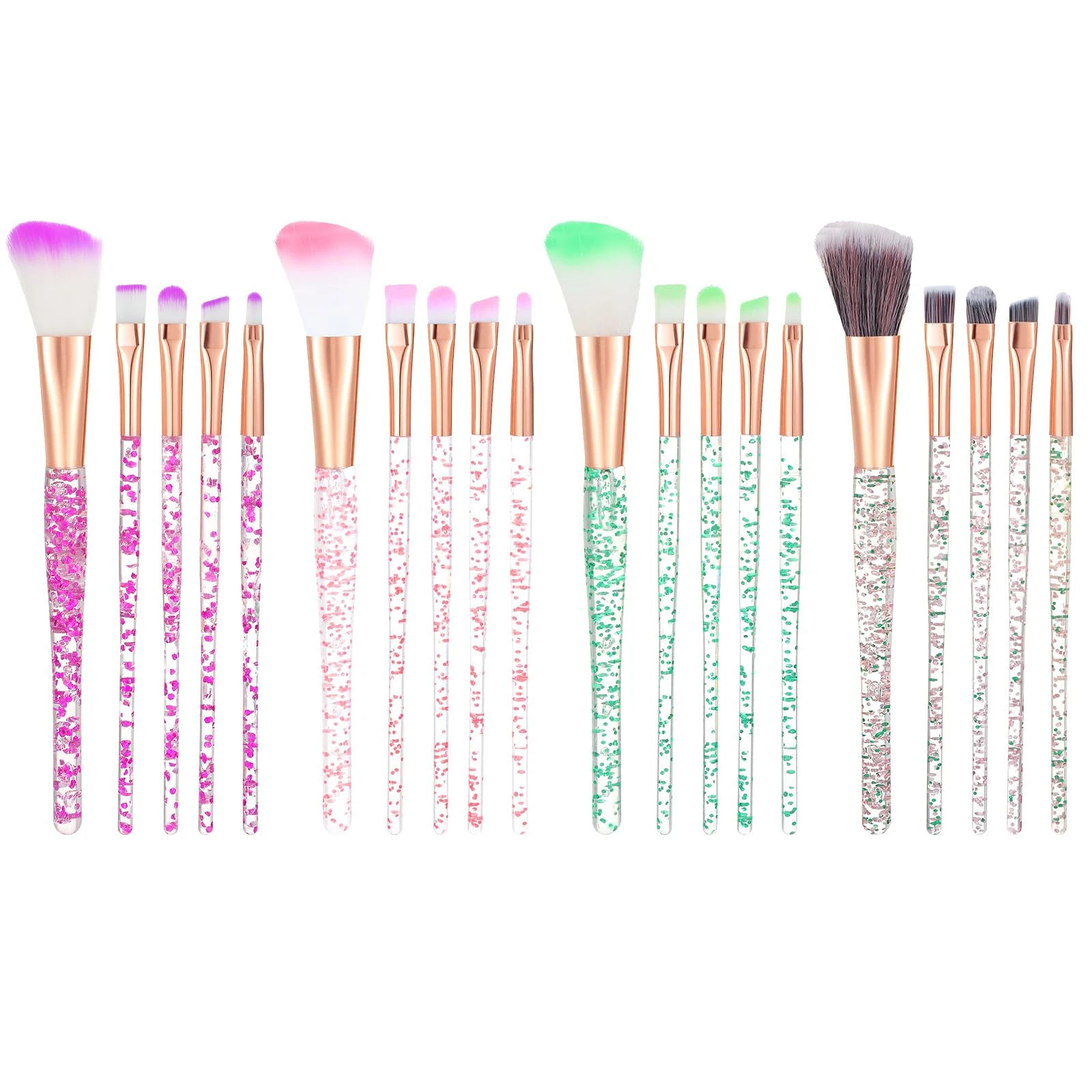 20 Pcs Glitter Crystal Makeup Brush Set Bling Concealer Eye Shadow Eyeliner Brushes Sparkle Foundation Cosmetic Lip Blending Synthetic Brushes Tools Kit for Women Transparent Handles