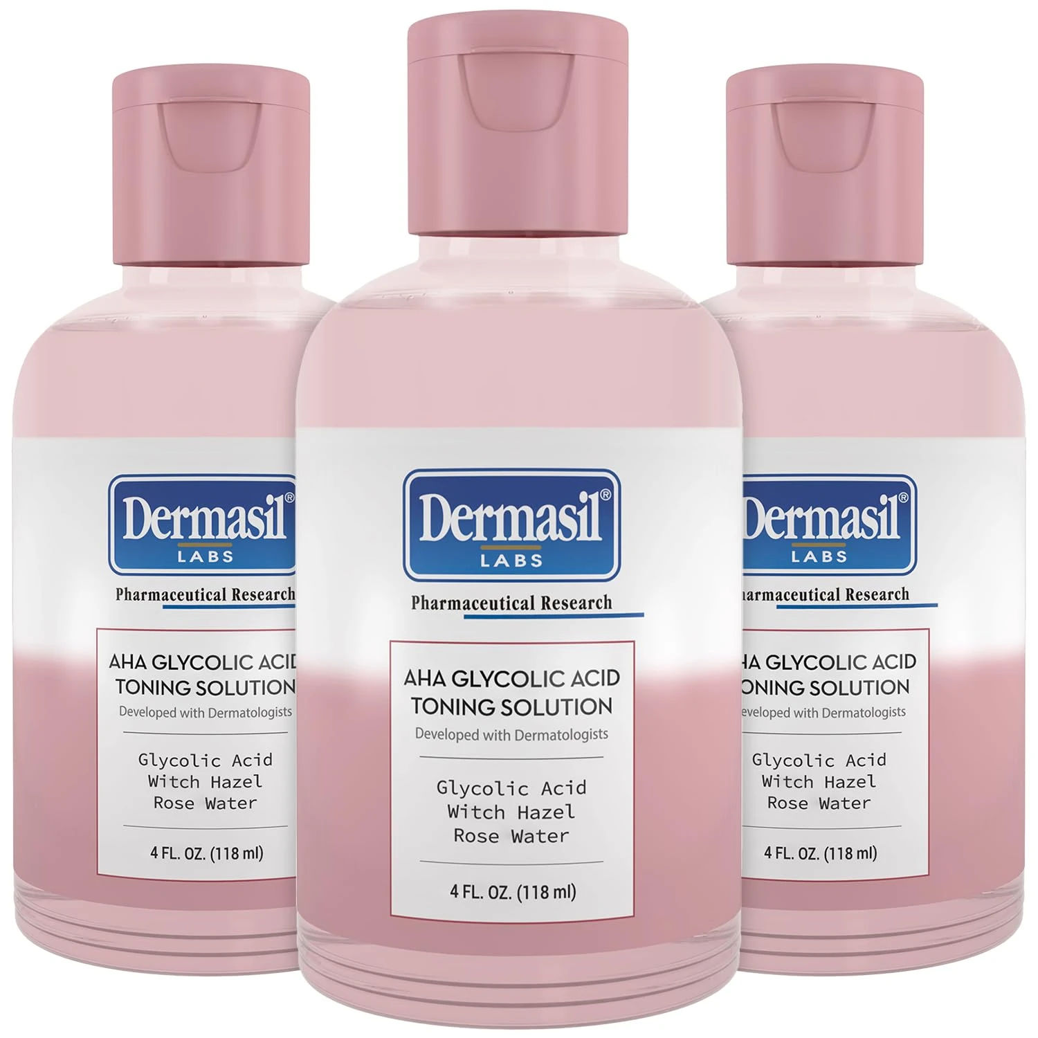 Amazon.com : Dermasil AHA Glycolic Acid Toning Solution 3-Pack – Exfoliating Toner for Face with Rose Water, Witch Hazel, and Hyaluronic Acid, 4 Oz Ea : Beauty & Personal Care