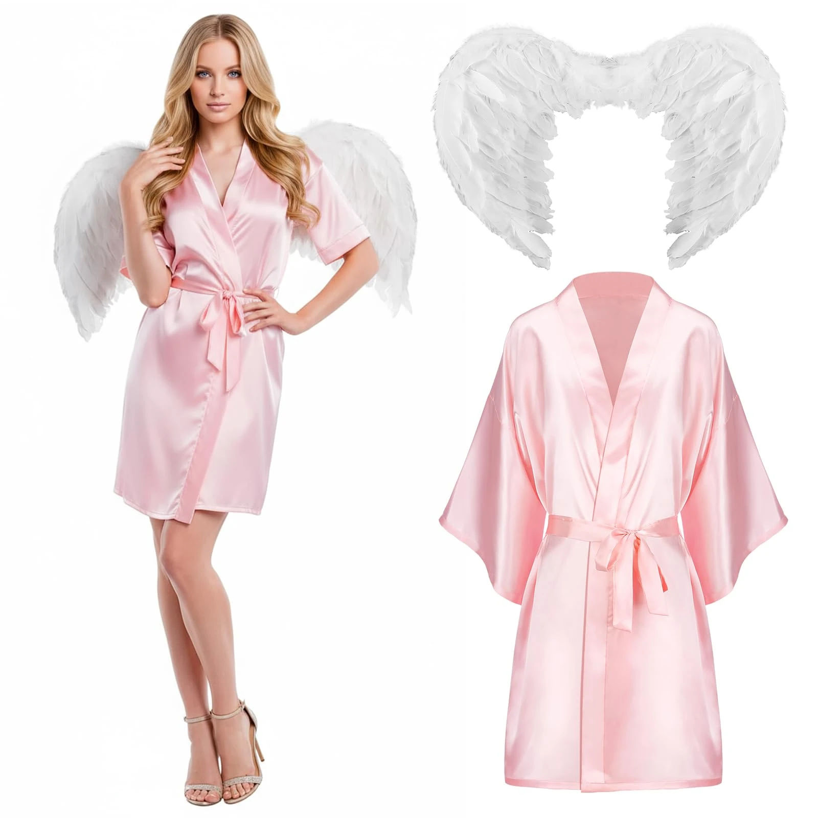Amazon.com: Mepase Halloween Angels Costume for Women Satin Silky Robes Feather Wings Angel Costume Set for Halloween Party Outfit Birthday Cosplay : Clothing, Shoes & Jewelry