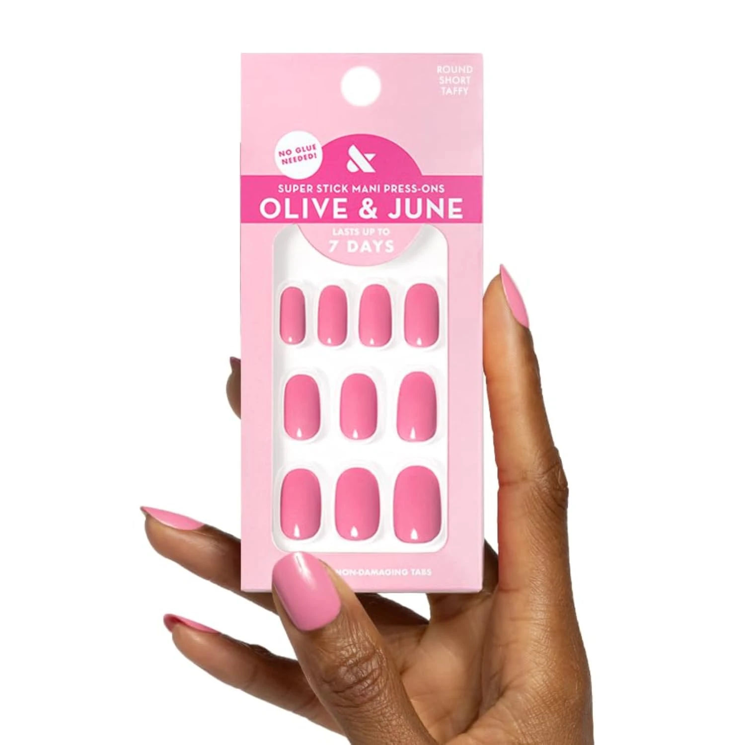 Amazon.com: Olive & June Classic Super Stick Mani Press On Nails | Short, Round | No Glue Needed | 32 Tab Nails in 16 Sizes | Non-Toxic Tabs | Easy On-Off, Non-Damaging |7-Day Wear | Taffy | Bright Pink : Beauty & Personal Care