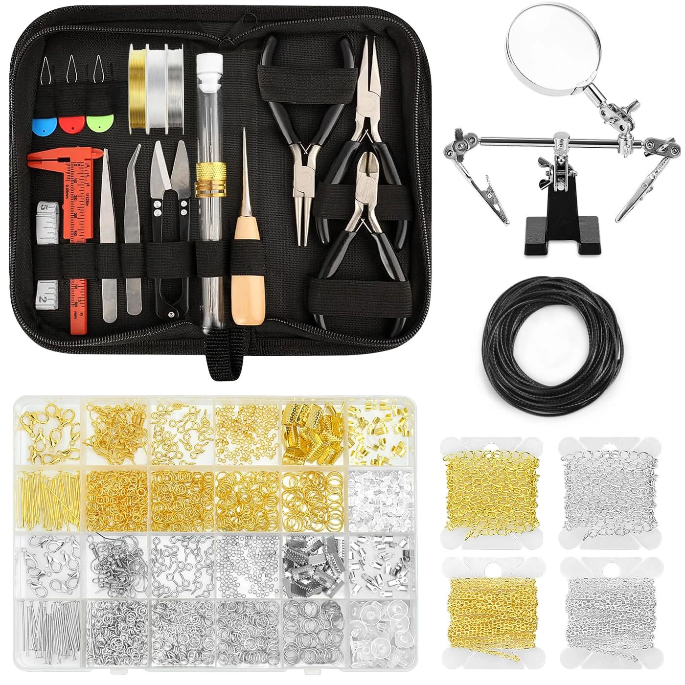 Amazon.com: Jewelry Making Supplies for Adults, Permanent Jewelry Starter Kit with Tools,4 Necklaces,Jewelrys Pliers,Jewelrys Wires,Findings,Magnifier & Storage Bag,Perfect for Men's and Women's Jewelrys Projects