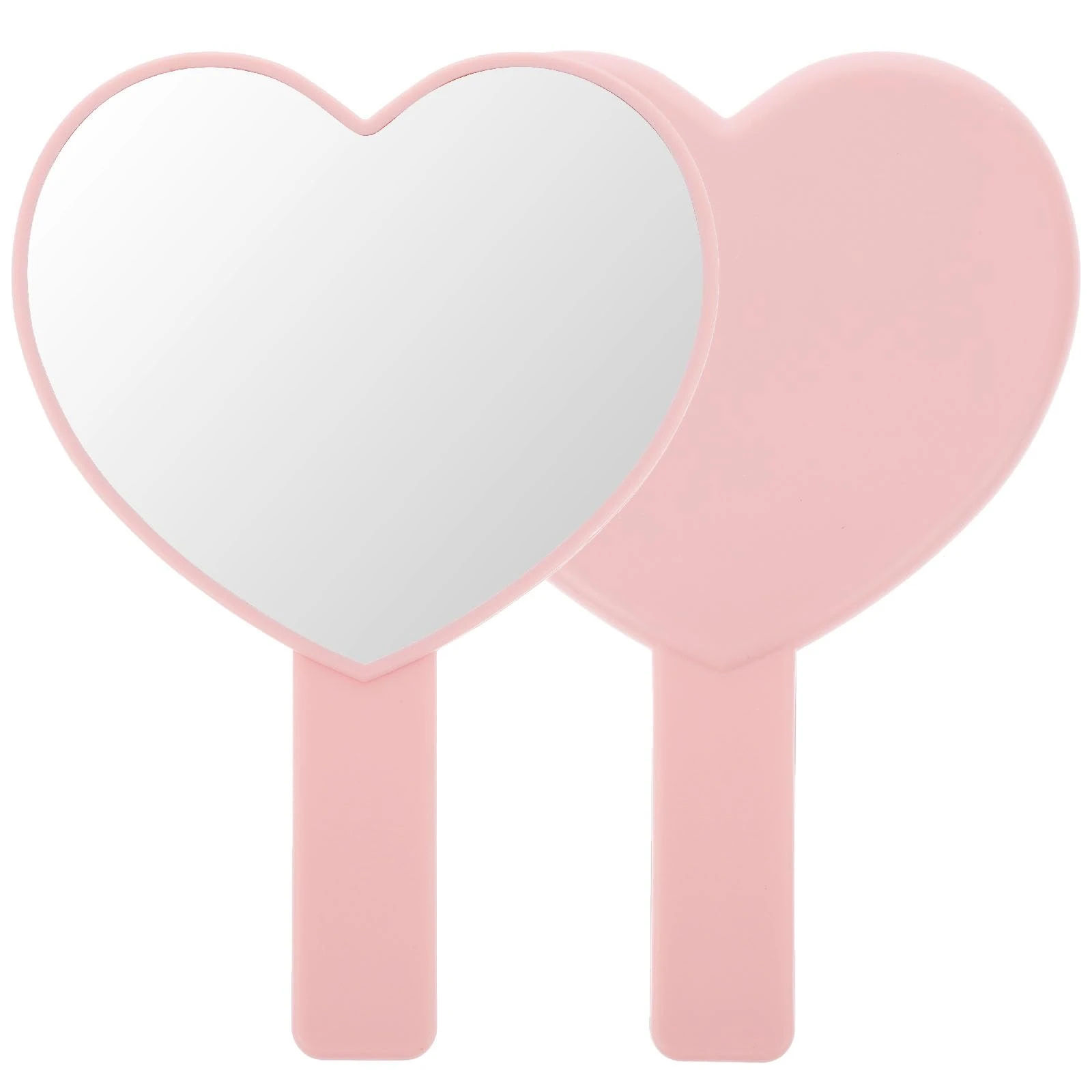 Heart-Shaped Travel Handheld Mirror, Heart-Shaped Makeup Hand Mirror with Handle, Portable Cosmetic Mirror for Women (Pink)