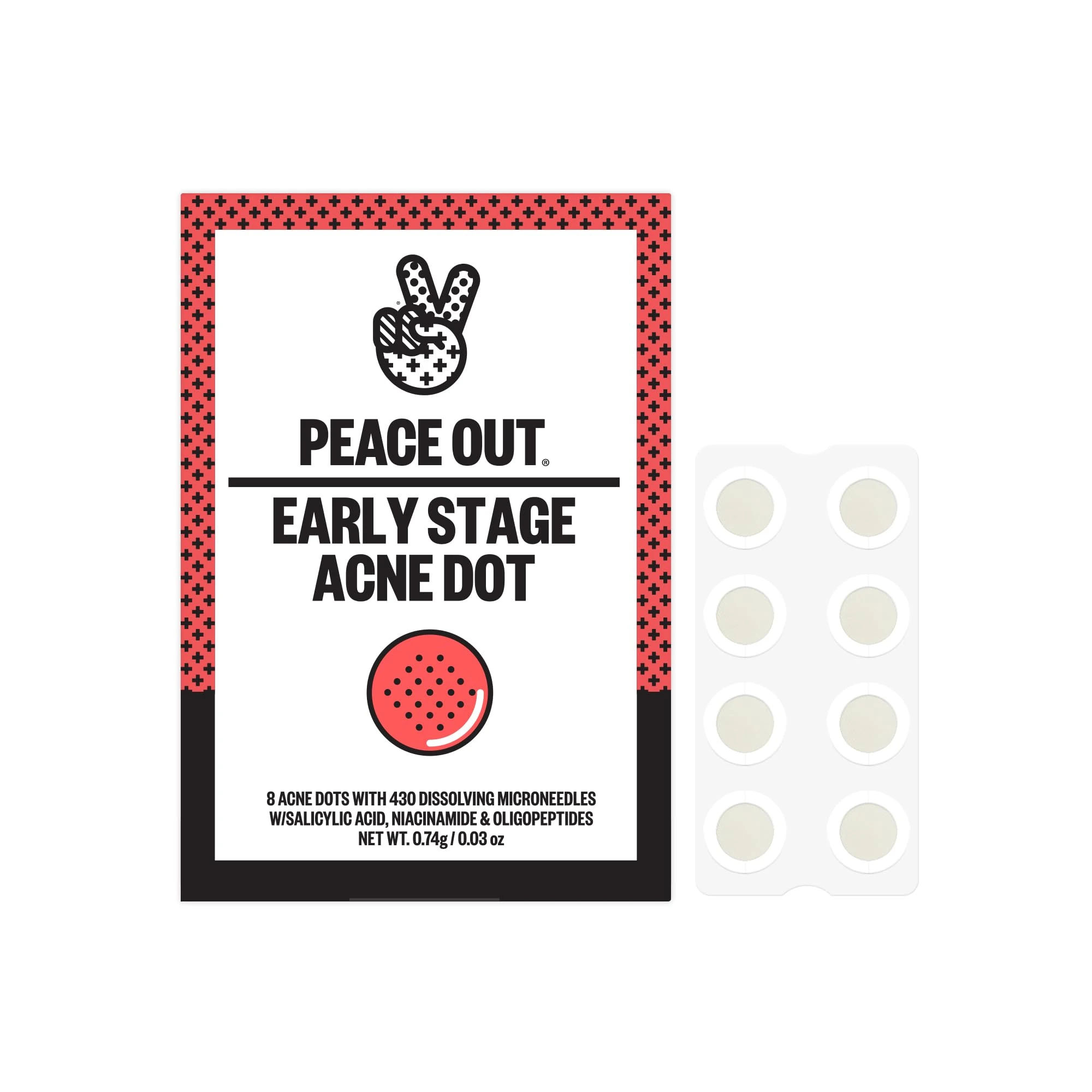 Amazon.com: PEACE OUT Early Stage Acne Dots Helps Target Blemishes Below the Surface, Hydrocolloid Pimple Patches Minimize Bumps Before They Appear with Dissolving Microneedles, Salicylic Acid, 8 Count : Beauty & Personal Care