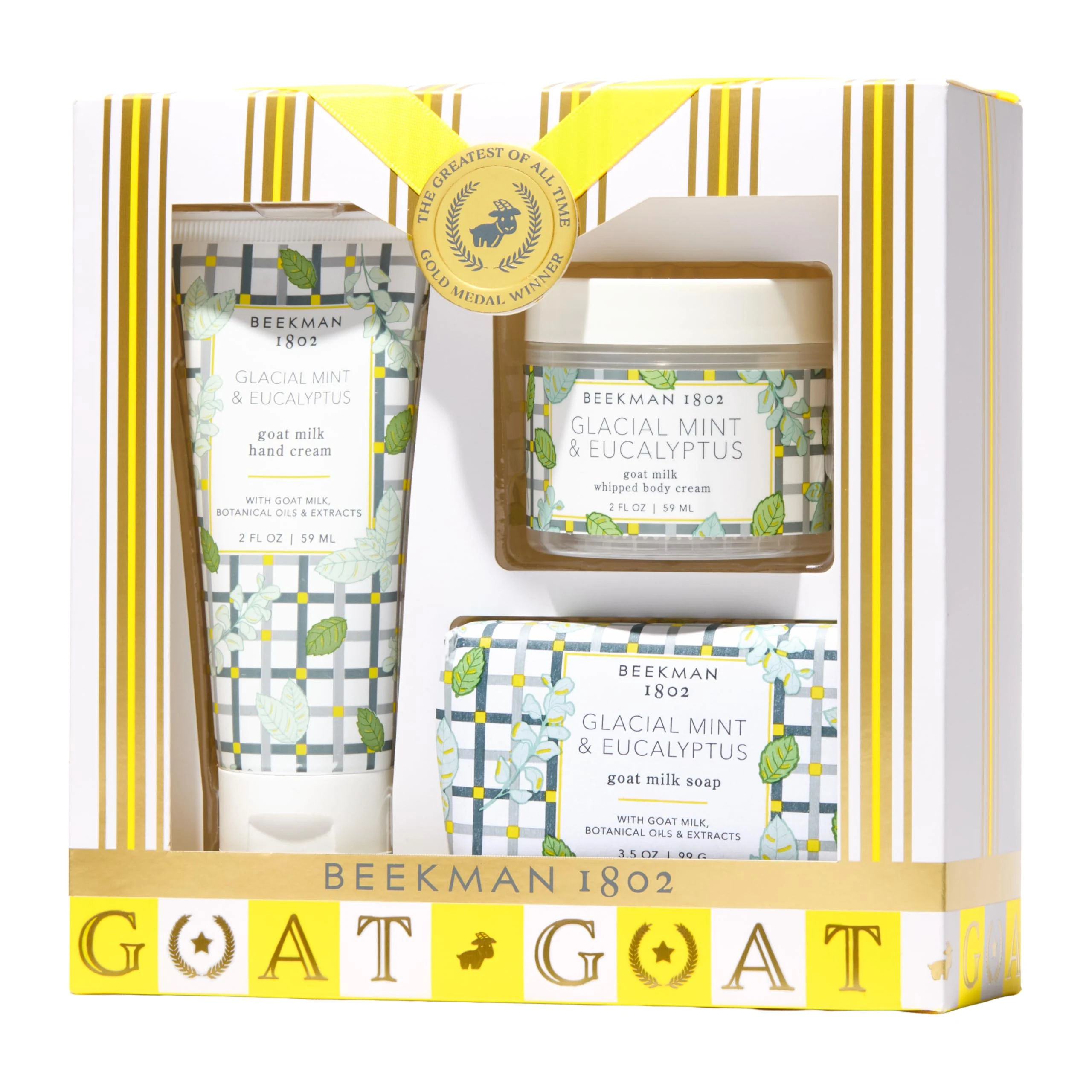 Amazon.com : Beekman 1802 Goat Milk Bodycare Gift Set – 3-Piece Glacial Mint & Eucalyptus Set with Bar Soap, Whipped Body Cream & Hand Cream : Beauty & Personal Care