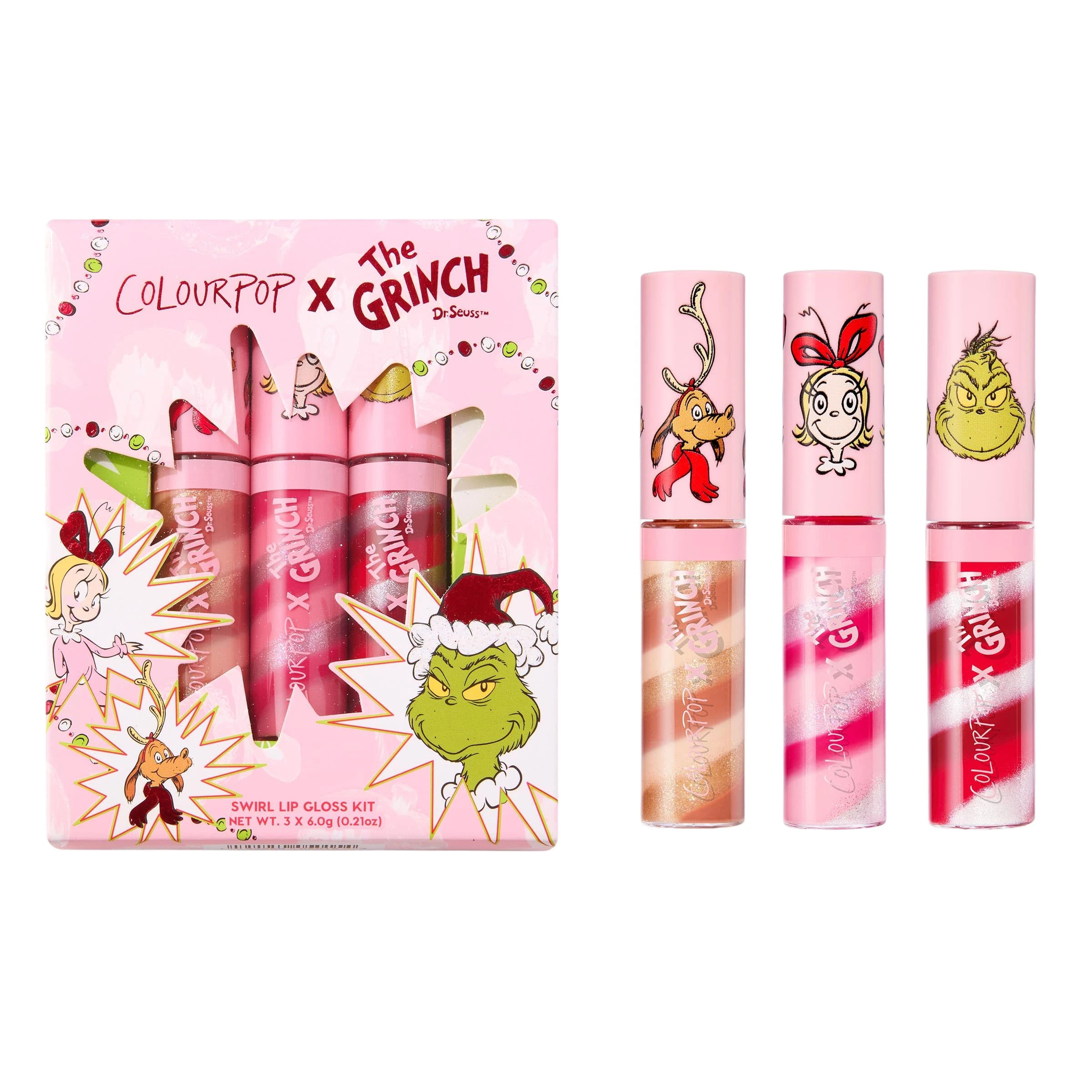 Amazon.com : ColourPop x The Grinch Merry Grinchmas Swirl Tinted Lip Gloss Makeup Kit - Vegan Hydrating Lip Gloss Set with Sugar Cookie Flavor - Limited Edition Holiday Makeup Gift Set (3 Count) : Beauty & Personal Care