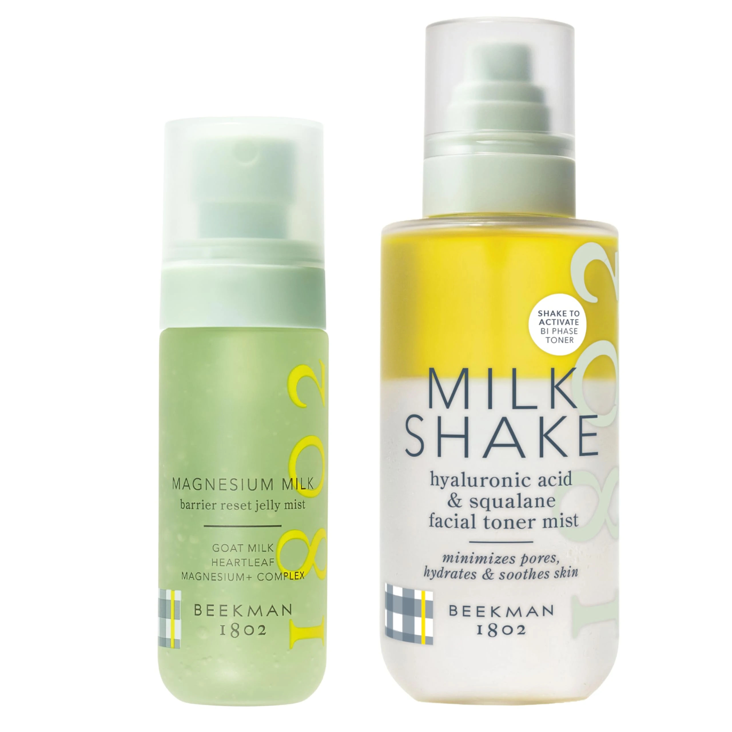 Amazon.com: Beekman 1802 Reset & Tone Bundle - Magnesium Milk Barrier Reset Jelly Mist (2oz) and Milk Shake Face Mist Hyaluronic Acid Toner (8.1oz) : Beauty & Personal Care